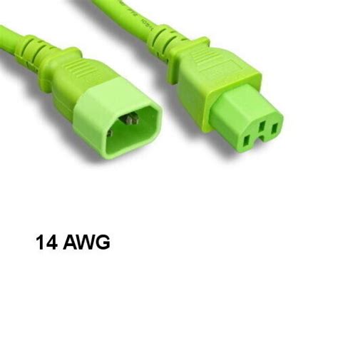 KNTK Green 3ft AC Power Cord IEC 60320 C14 To C15 14 AWG 15A 250V SJT