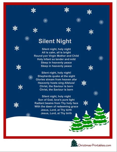 free printable silent night christmas carol lyrics | Christmas lyrics ...