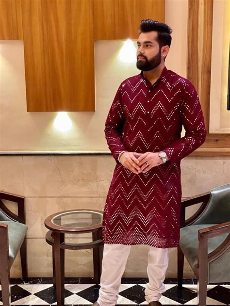 Handmade Mens Mirror Work Chevron Kurta Pyjama Set Wedding Etsy