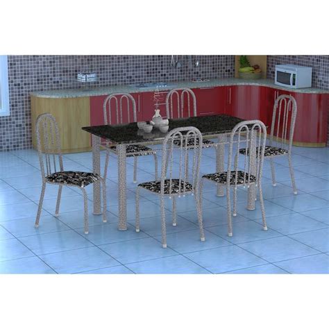 Conjunto De Mesa Granada Cadeiras Sevilha Branco Prata E Preto