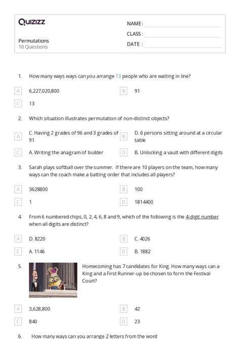 50 Permutations Worksheets For 10th Class On Quizizz Free And Printable