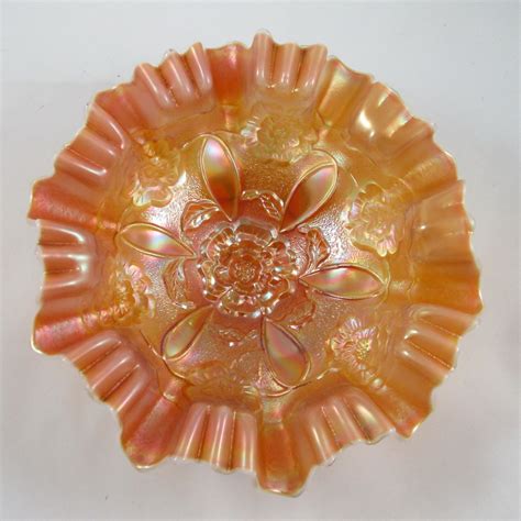 Antique Dugan Peach Opal Double Stem Rose Carnival Glass 3n1 Bowl Carnival Glass