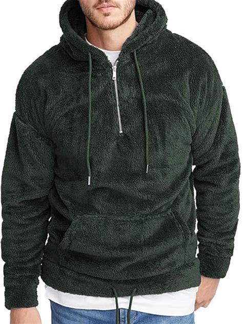 Runcati Mens Sherpa Hooded Pullover Fuzzy Sweatshirts Long Sleeve