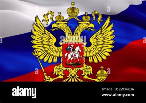 Russian flag with eagle emblem video waving in wind. Realistic Russian ...