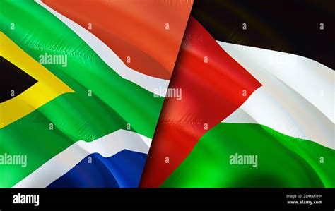 South Africa and Palestine flags. 3D Waving flag design. South Africa ...