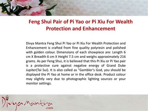 Feng Shui Pair Of Pi Yao Or Pi Xiu For Wealth Protection Ppt