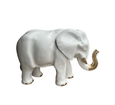 Statue Elephant En Resine H 60CM Blanc Or Prestige House