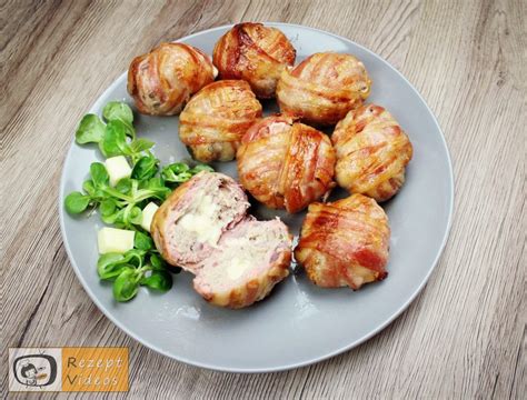 Mit Käse gefüllte Fleischbällchen im Speckmantel Rezept mit Video