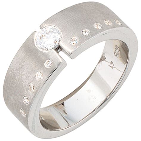 Damen Ring 925 Sterling Silber Rhodiniert Mattiert Mit Zirkonia