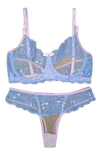 Conjunto Sexy Lingerie Transparente Bicolor Sutiã Calcinha