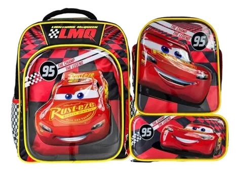 Set Mochila Lonchera Y Lapicera Escolar Grande Primaria Ruz Cars Rayo