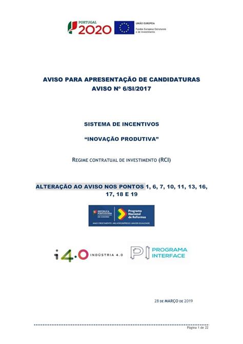 PDF AVISO PARA APRESENTAÇÃO DE CANDIDATURAS AVISO Nº O presente