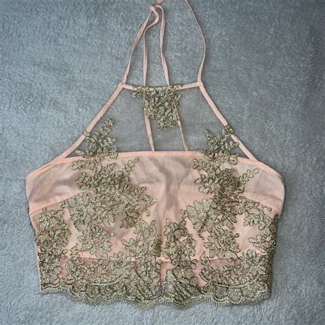 Quiz Nude Pink And Rose Gold Lace Crop Top Stunning Depop