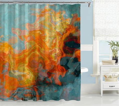 Abstract Shower Curtain Contemporary Bathroom Decor Orange Etsy