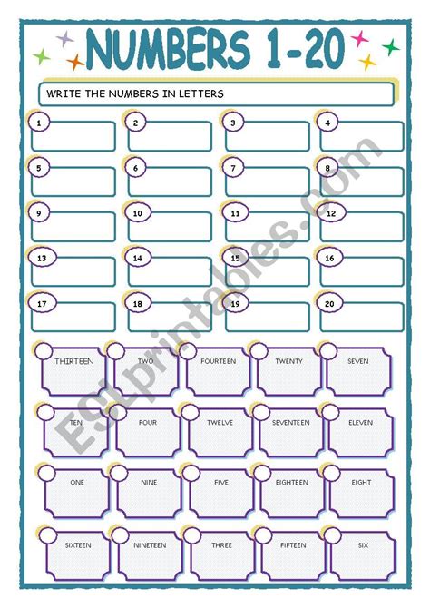 Numbers 1 20 Esl Worksheet By Bcarito