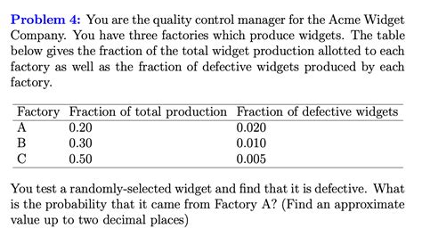 Solved Problem 4 You Are The Quality Control Manager For