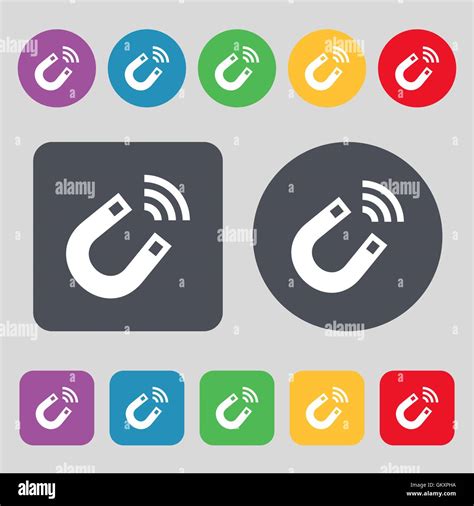 Magnet Icon Sign A Set Of 12 Colored Buttons Flat Design Vector