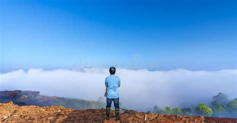 Silhouette Of Man Standing On A High Hill Scenic Rural Hometown