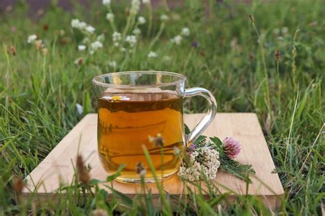 Premium Photo Cup Of Aromatic Herbal Tea And Different Wildflowers On