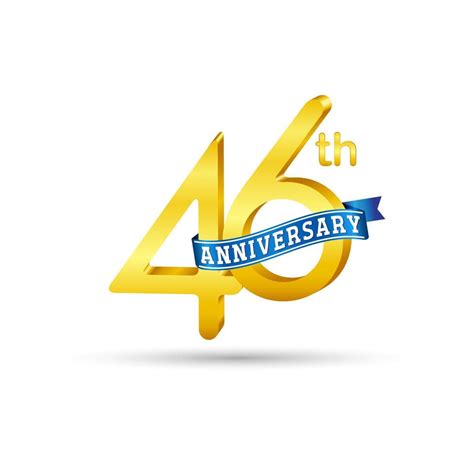 46th Golden Anniversary Logo With Blue Ribbon Isolated On White Background 3d Gold Anniversary