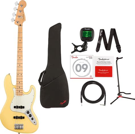 Fender Player 4 String Jazz Electric Bass Guitar Bundle Buttercream Right Handed