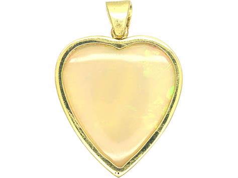 15ct Gold Heart Shaped Pendant Set With An Opal 437R The Antique