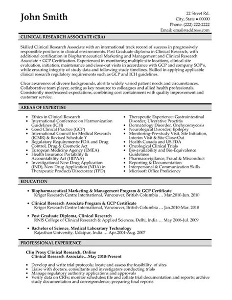 Clinical Research Associate Resume Sample Template