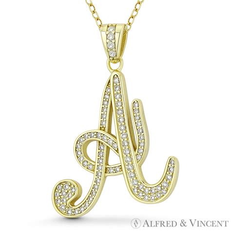 Initial Letter A Cursive Script Cubic Zirconia Crystal Pendant In