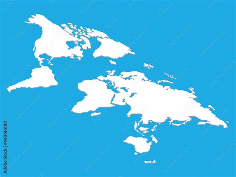 Isometric Map Of World White Land Silhouette On Blue Background D