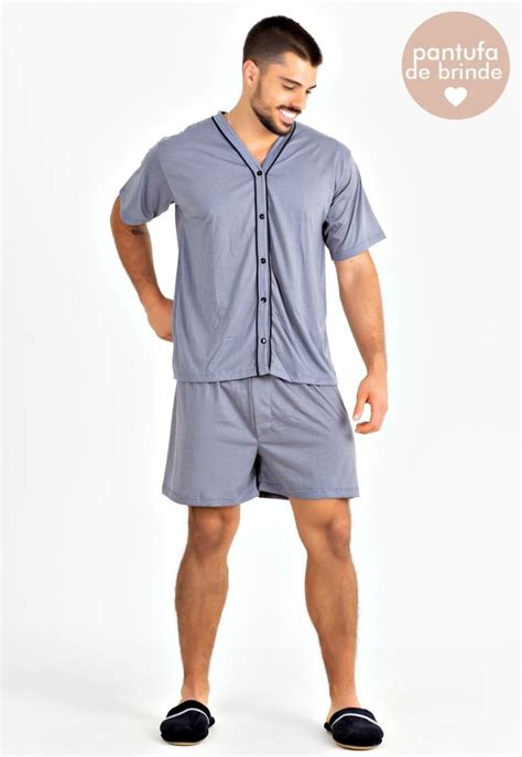 Pijama Masculino Americano Es Blusa E Short Cinza Pjma