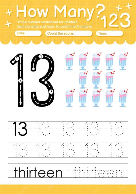 Premium Vector Numbers Tracing Template With Number Thirteen 13