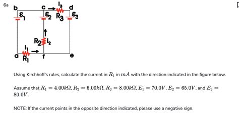 Solved Using Kirchhoffs Rules Calculate The Current In R1