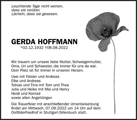 Traueranzeigen Von Gerda Hoffmann Stuttgart Gedenkt De