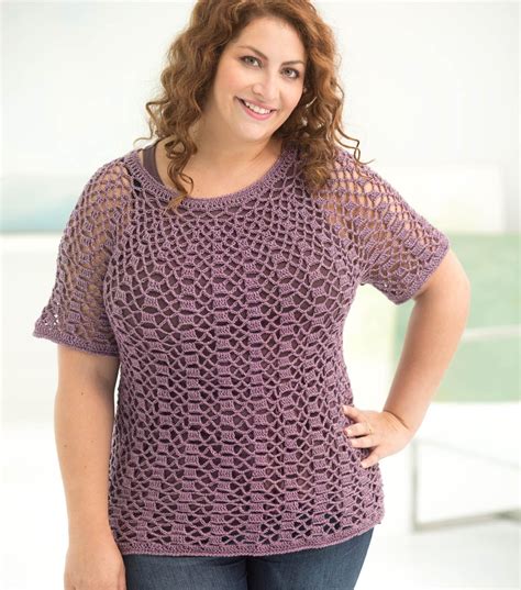 How To Make A Curvy Girl Openwork Top Down Pullover Joann Jo Ann Crochet Top Crochet