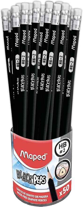 Maped BlackPeps Lápiz de Grafito Sin Madera HB2 Triangular Negro Bote