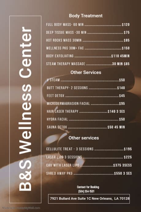 Copy Of Spa Massage Salon Price List Postermywall