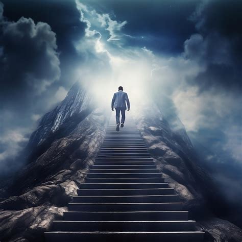 Premium Ai Image A Man Standing At The Top Of A Stair Case Ai