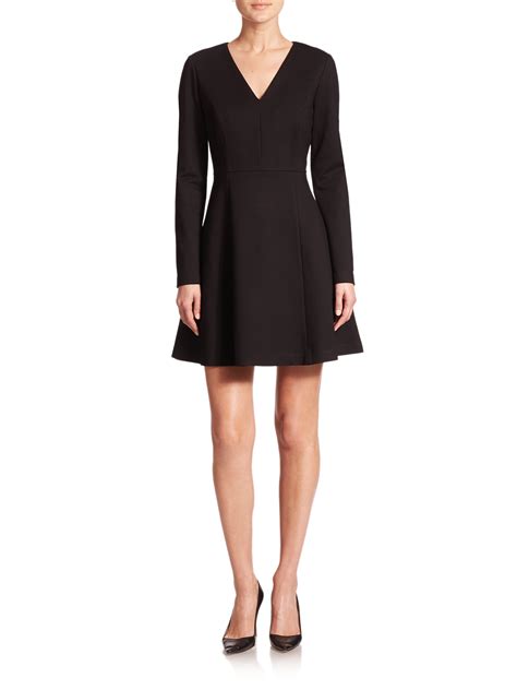 Lyst Saks Fifth Avenue Ponte V Neck Long Sleeve Dress In Black