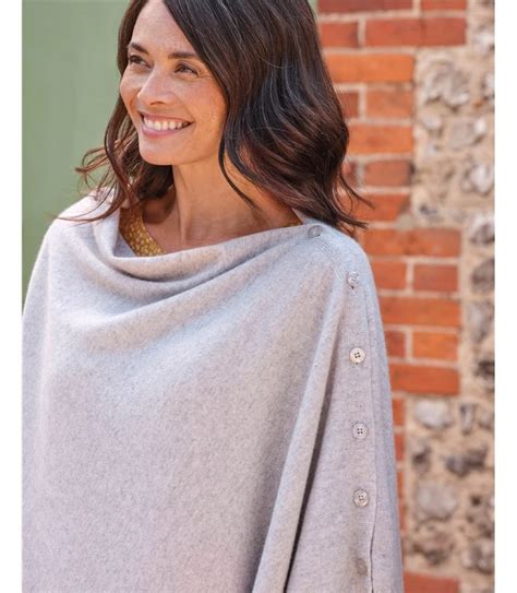 Marble Cashmere Merino Blend Button Poncho Woolovers Uk