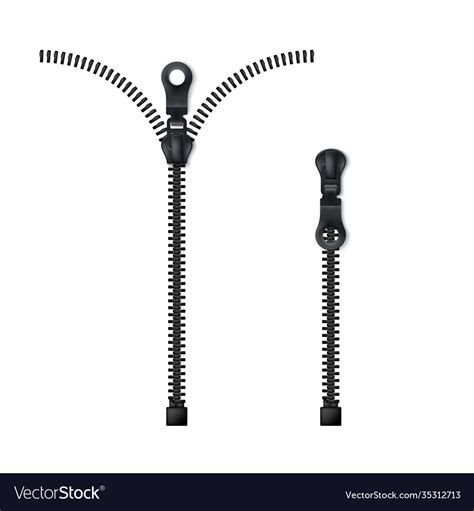 Zipper Closed And Open Black Zip Isolated Vector Image
