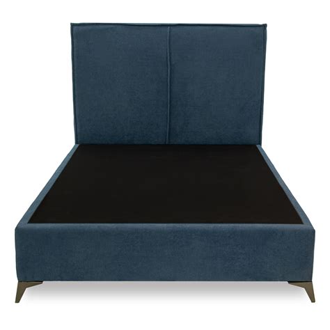 Base Para Cama Queen Con Cabecera En Tela Azul Rixe Camas