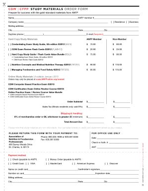 Fillable Online Anfponline Cdm Cfpp Study Materials Order Form