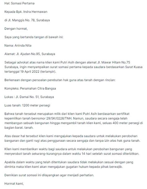 Contoh Surat Somasi Berbagai Keperluan Terlengkap