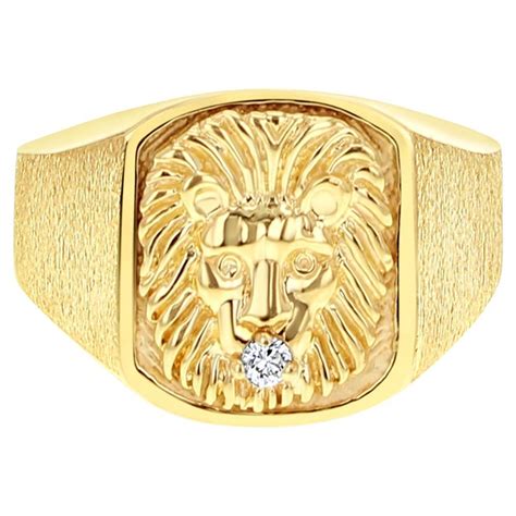 K Yellow Gold Lion S Head Ring With Diamond Accents For Sale At