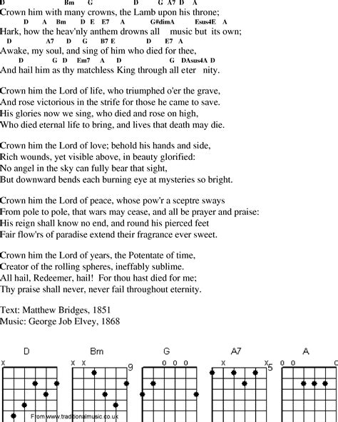 Christian Gospel Worship Song Lyrics with Chords - Crown Him With Many ...