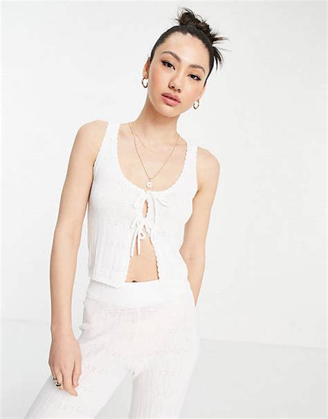 Asos Design Co Ord Knitted Vest With Tie Front Detail In Cream Asos