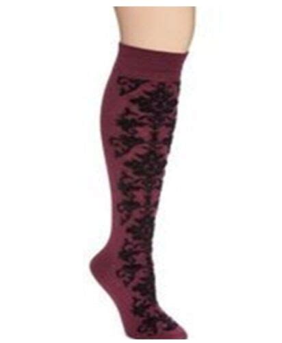 Hue Womens Knee Hi Socks Bootique Fuzzy Brocade Tall And Skinny Socks