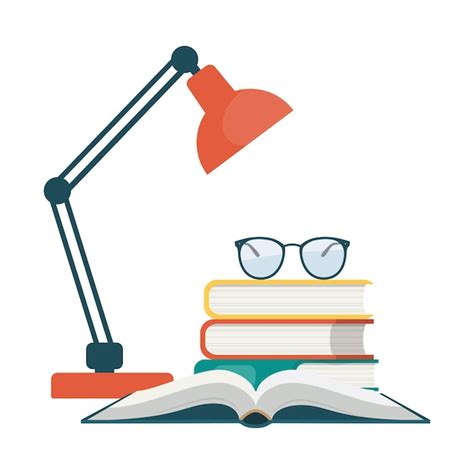 Lámpara De Mesa Diferentes Libros Gafas Amor Lectura Concepto Vector