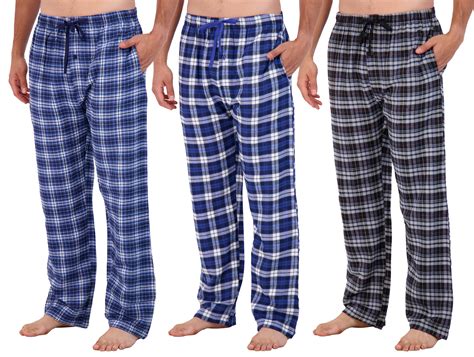 Real Essentials 3 Pack Mens Pajama Pants Knit Cotton Flannel Plaid