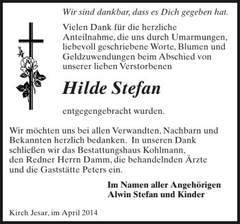 Traueranzeigen Von Hilde Stefan Trauer Nordkurier